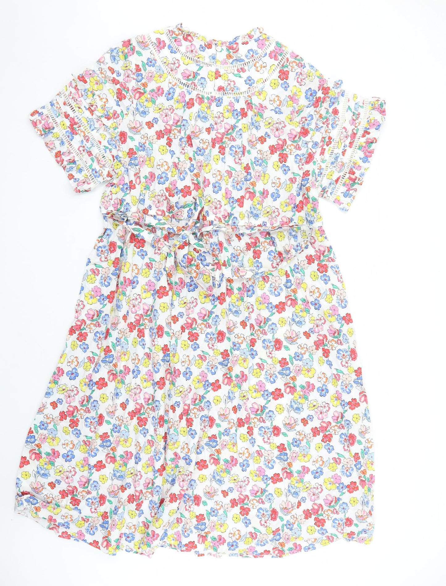 Marks and Spencer Womens Multicoloured Floral Cotton A-Line Size 24 Round Neck Button