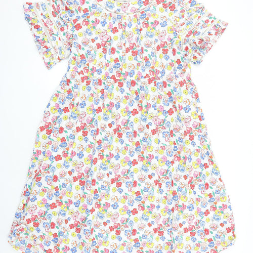 Marks and Spencer Womens Multicoloured Floral Cotton A-Line Size 24 Round Neck Button