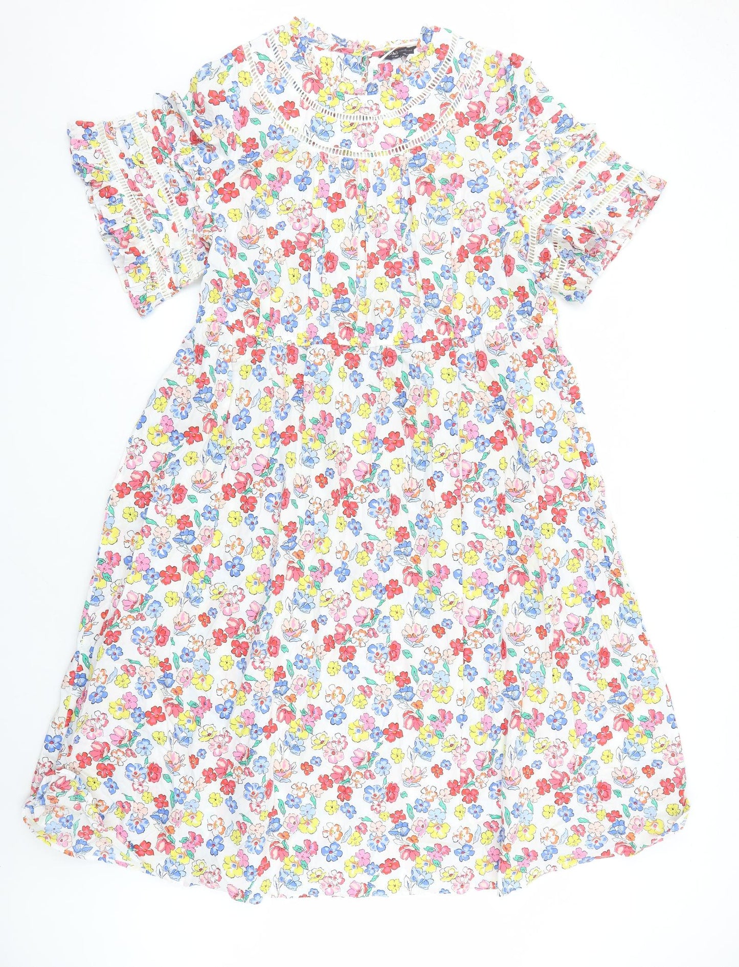 Marks and Spencer Womens Multicoloured Floral Cotton A-Line Size 24 Round Neck Button