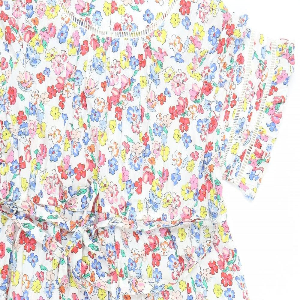 Marks and Spencer Womens Multicoloured Floral Cotton A-Line Size 24 Round Neck Button