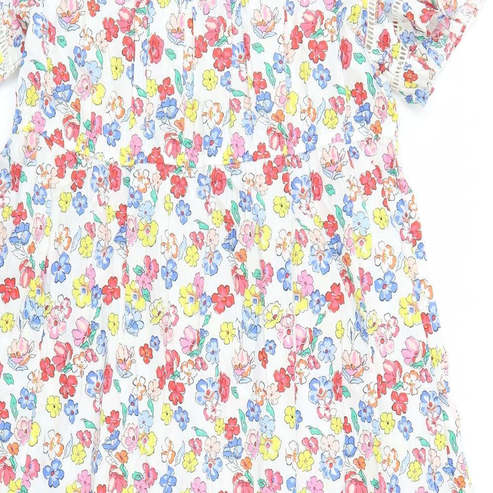 Marks and Spencer Womens Multicoloured Floral Cotton A-Line Size 24 Round Neck Button