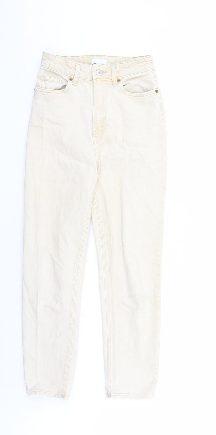 H&M Womens Beige Cotton Straight Jeans Size 6 L26 in Regular Zip