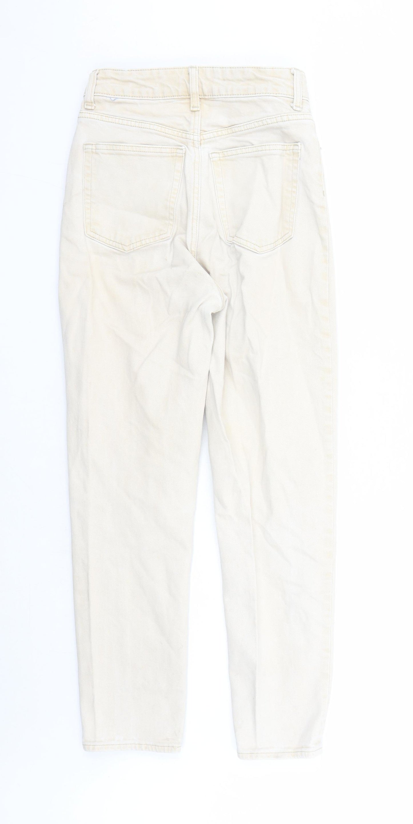 H&M Womens Beige Cotton Straight Jeans Size 6 L26 in Regular Zip