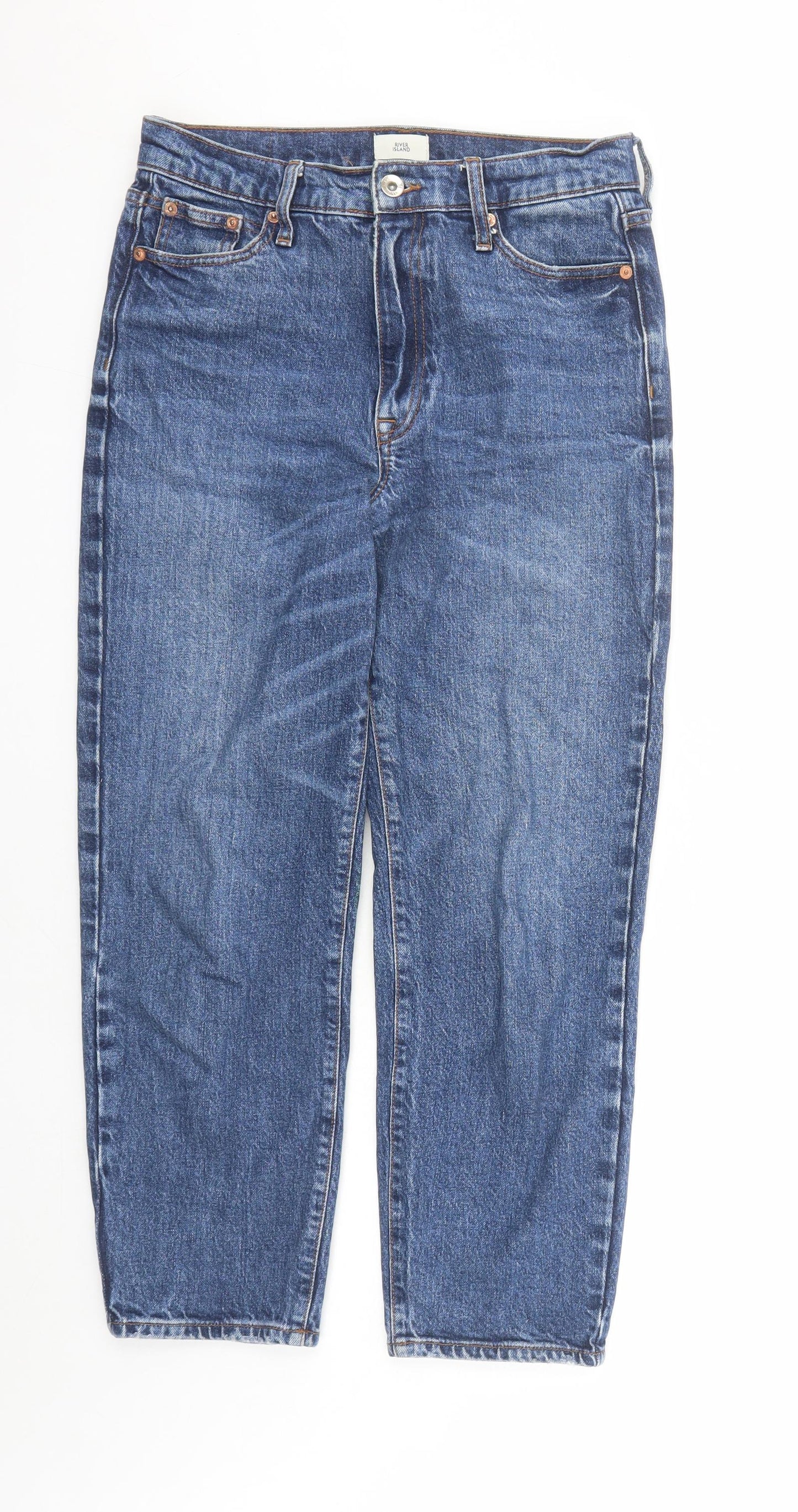 River Island Womens Blue Cotton Straight Jeans Size 10 L25 in Regular Zip
