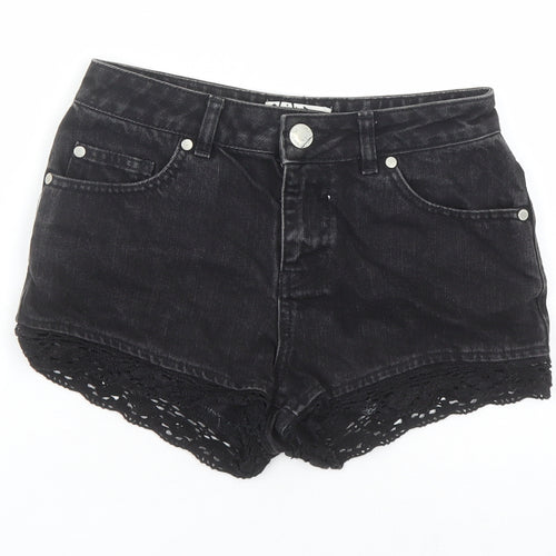 Miss Selfridge Womens Black Cotton Hot Pants Shorts Size 6 Regular Zip - Crochet Detail