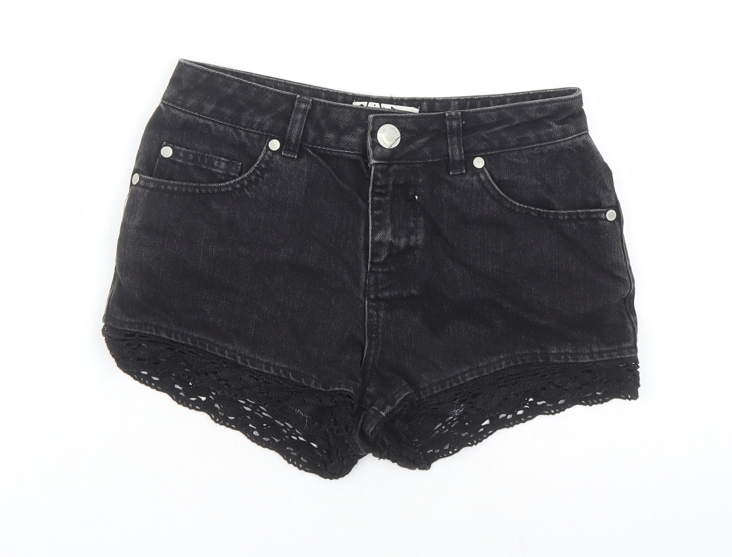 Miss Selfridge Womens Black Cotton Hot Pants Shorts Size 6 Regular Zip - Crochet Detail