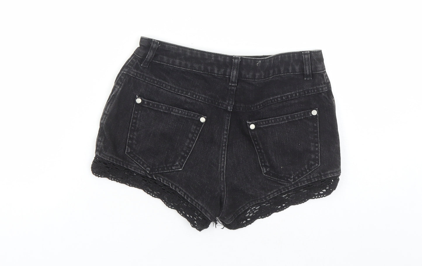 Miss Selfridge Womens Black Cotton Hot Pants Shorts Size 6 Regular Zip - Crochet Detail