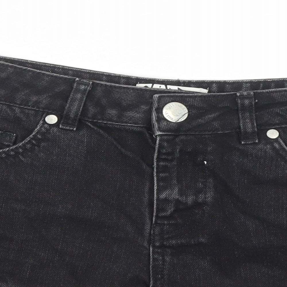 Miss Selfridge Womens Black Cotton Hot Pants Shorts Size 6 Regular Zip - Crochet Detail