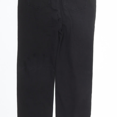 Marks and Spencer Womens Black Cotton Straight Jeans Size 10 L27 in Regular Zip - Rhinestone Detail