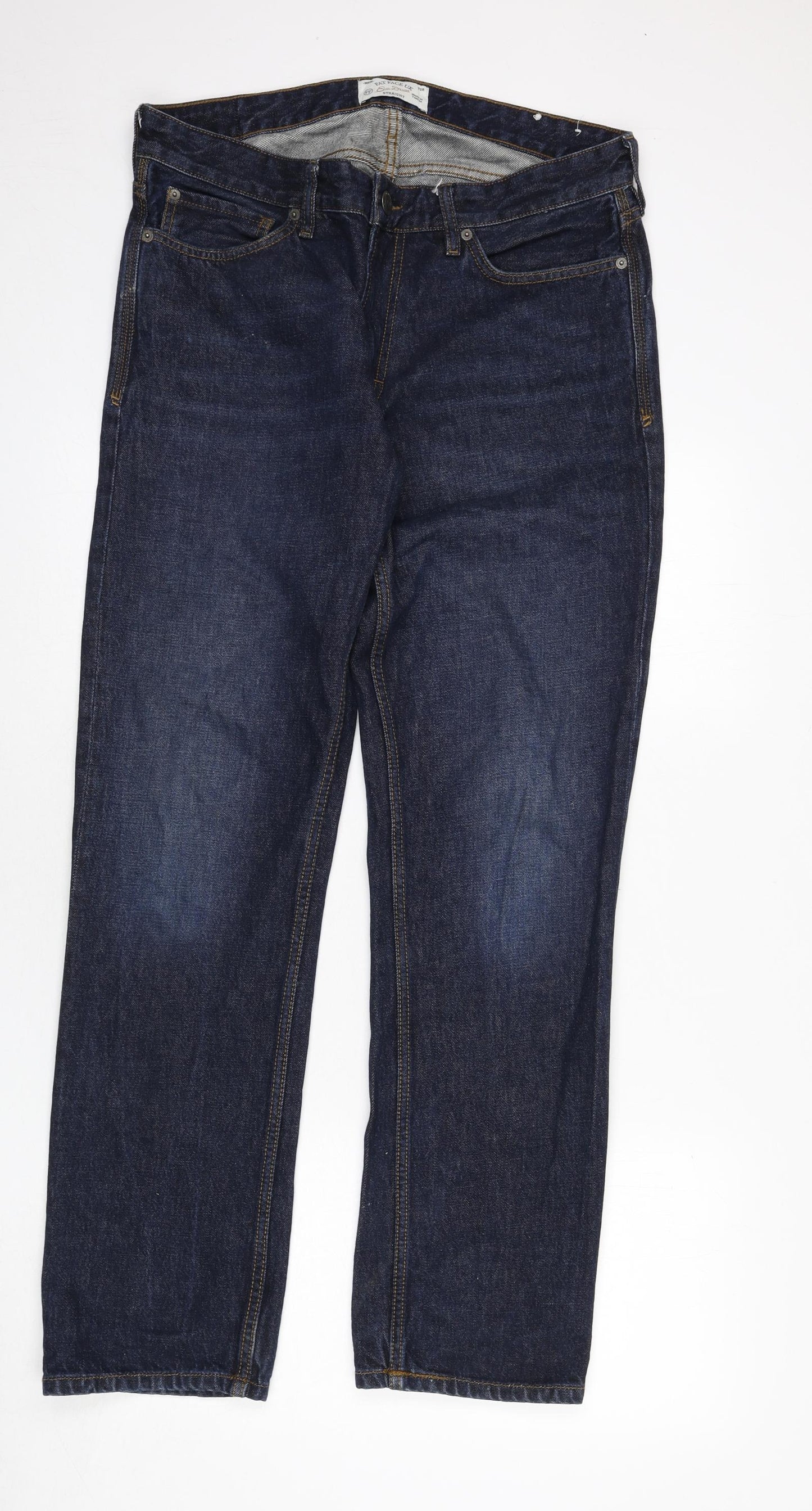 Fat Face Mens Blue Cotton Straight Jeans Size 32 in L32 in Regular Zip