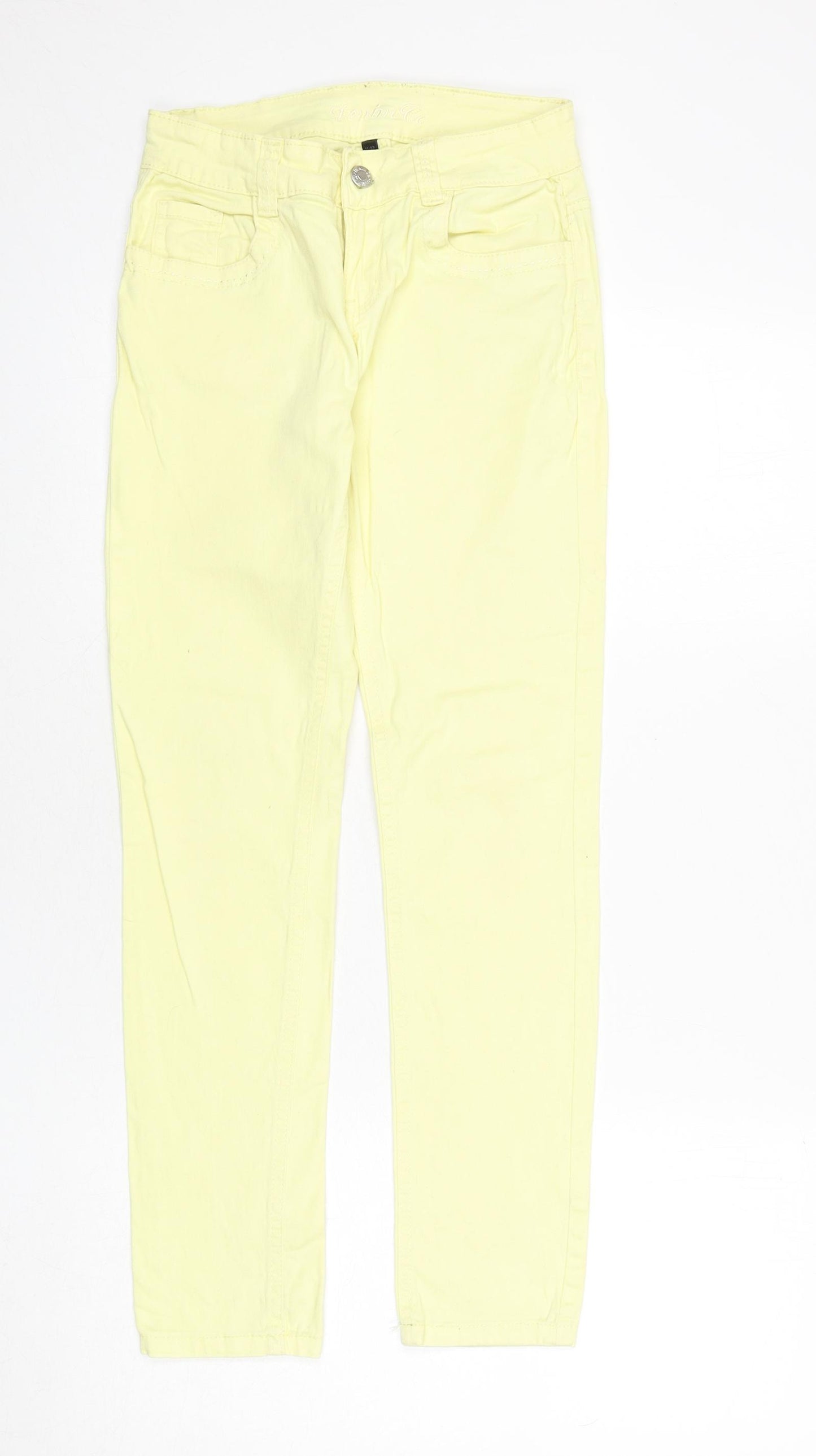 Denim & Co. Girls Yellow Cotton Straight Jeans Size 11-12 Years L27 in Regular Zip