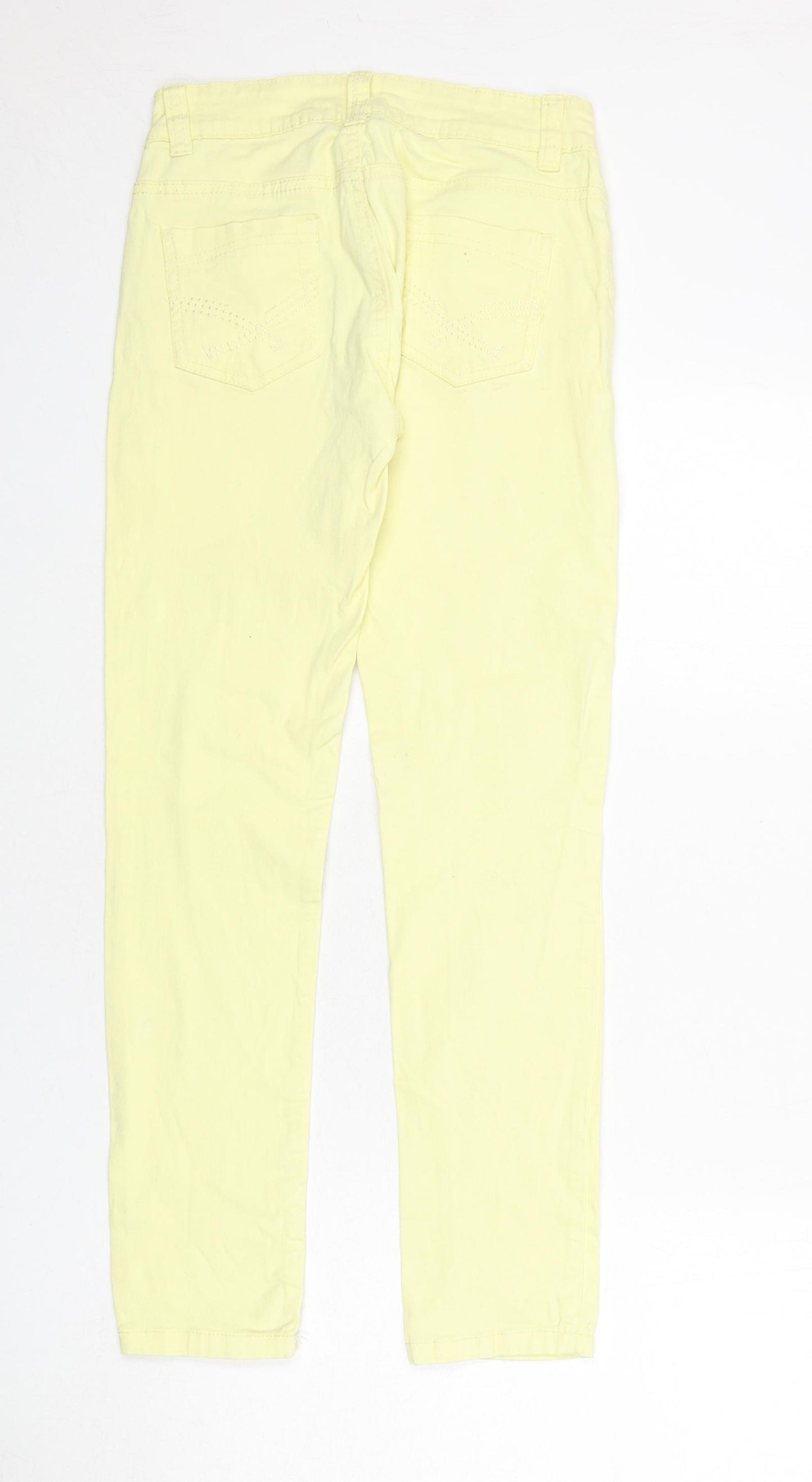 Denim & Co. Girls Yellow Cotton Straight Jeans Size 11-12 Years L27 in Regular Zip