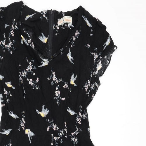 Billie & Blossom Womens Black Floral Polyester A-Line Size 12 V-Neck Zip - Birds
