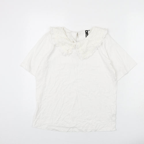 Influence Womens White Cotton Basic T-Shirt Size 10 Collared - Cut Out Detail