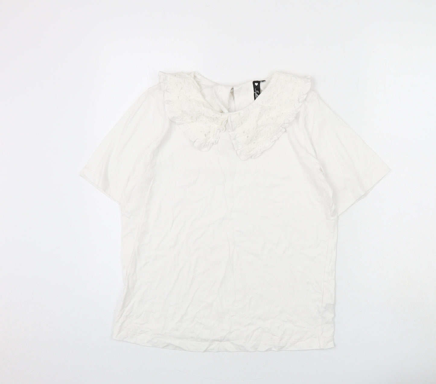Influence Womens White Cotton Basic T-Shirt Size 10 Collared - Cut Out Detail