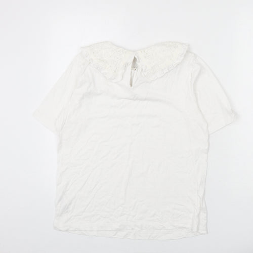 Influence Womens White Cotton Basic T-Shirt Size 10 Collared - Cut Out Detail