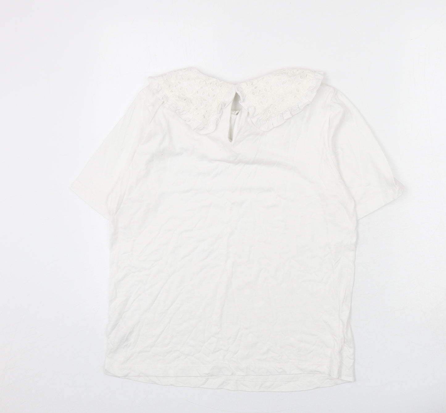 Influence Womens White Cotton Basic T-Shirt Size 10 Collared - Cut Out Detail