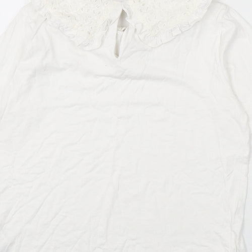 Influence Womens White Cotton Basic T-Shirt Size 10 Collared - Cut Out Detail