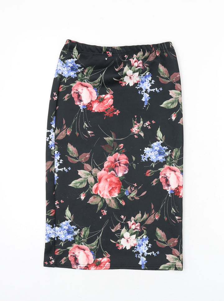 Club L Womens Black Floral Polyester Bandage Skirt Size 10