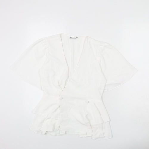 ASOS Womens White Polyester Basic Blouse Size 8 V-Neck - Ruffles, Tiered