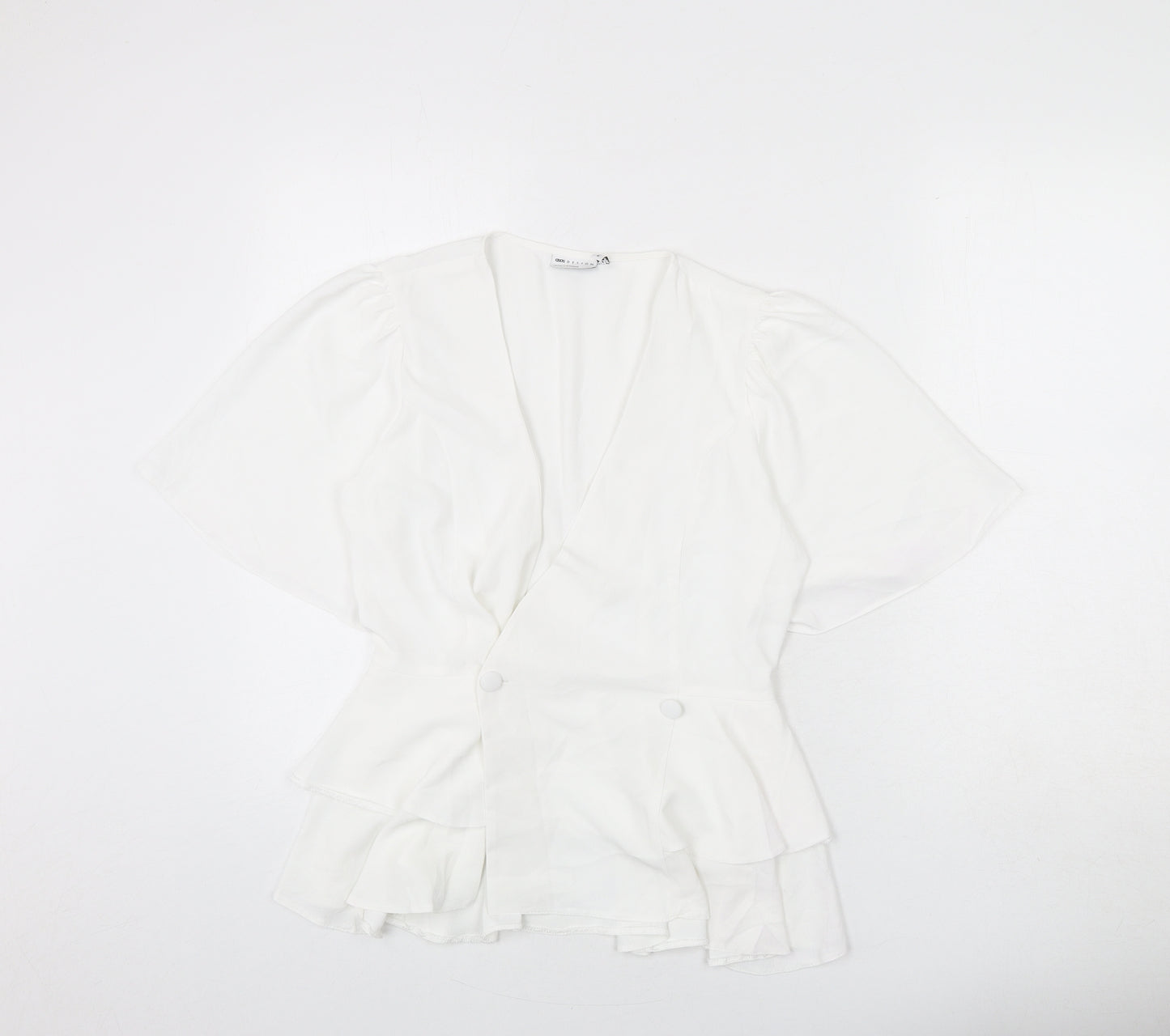 ASOS Womens White Polyester Basic Blouse Size 8 V-Neck - Ruffles, Tiered