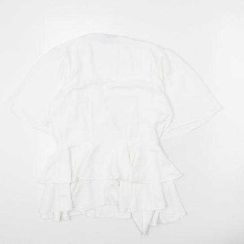 ASOS Womens White Polyester Basic Blouse Size 8 V-Neck - Ruffles, Tiered