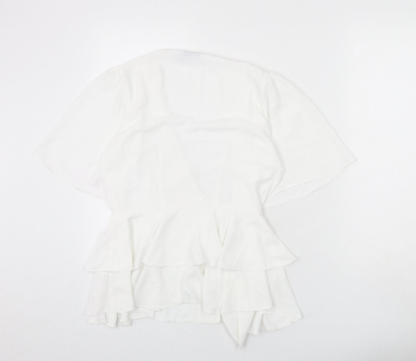 ASOS Womens White Polyester Basic Blouse Size 8 V-Neck - Ruffles, Tiered