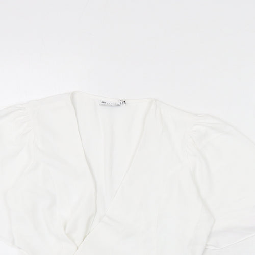 ASOS Womens White Polyester Basic Blouse Size 8 V-Neck - Ruffles, Tiered