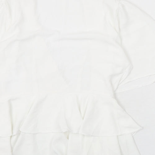 ASOS Womens White Polyester Basic Blouse Size 8 V-Neck - Ruffles, Tiered