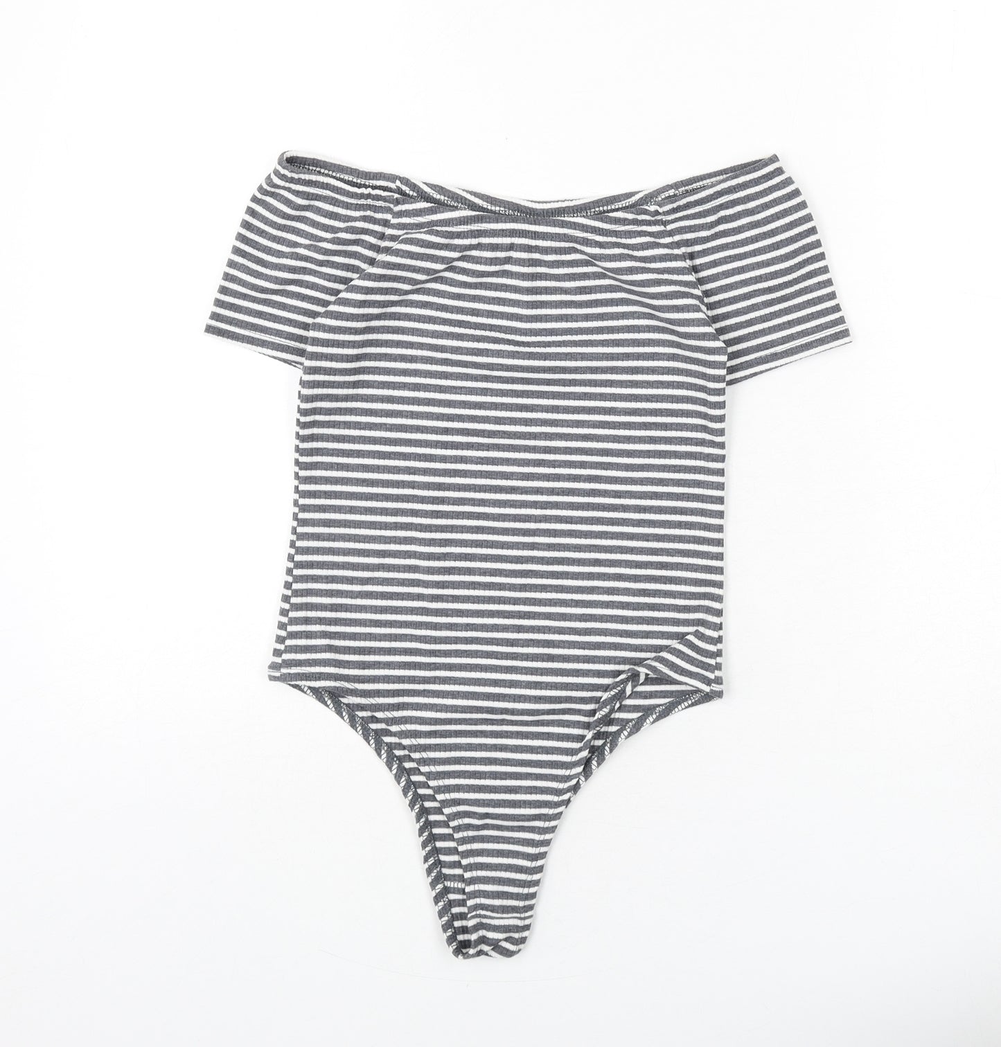 FACTORIE Womens Grey Striped Polyester Bodysuit One-Piece Size S Pullover