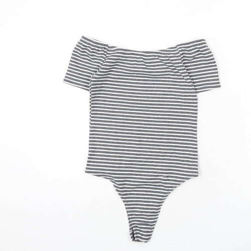 FACTORIE Womens Grey Striped Polyester Bodysuit One-Piece Size S Pullover