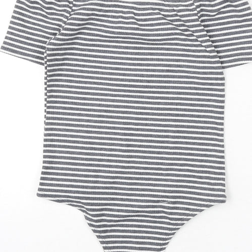 FACTORIE Womens Grey Striped Polyester Bodysuit One-Piece Size S Pullover