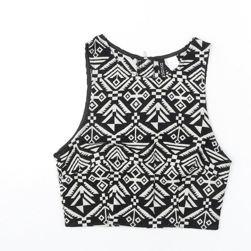 Divided by H&M Womens Black Geometric Cotton Cropped Tank Size 8 Round Neck - Aztec Print