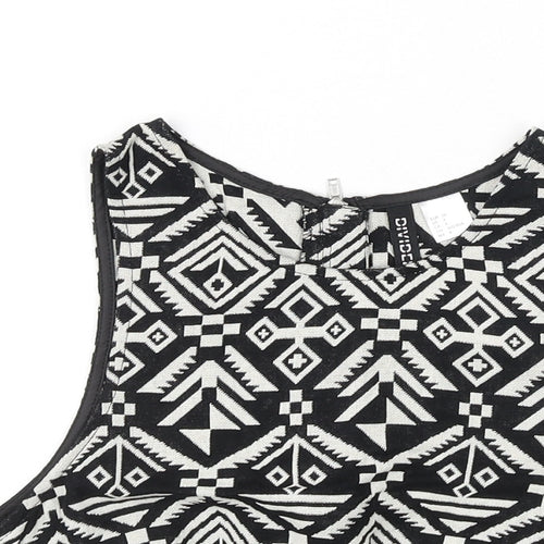 Divided by H&M Womens Black Geometric Cotton Cropped Tank Size 8 Round Neck - Aztec Print
