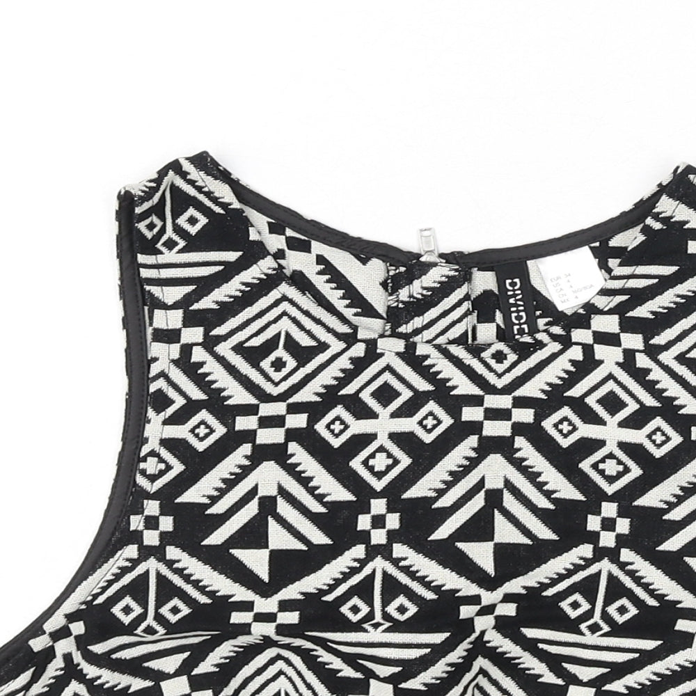 Divided by H&M Womens Black Geometric Cotton Cropped Tank Size 8 Round Neck - Aztec Print