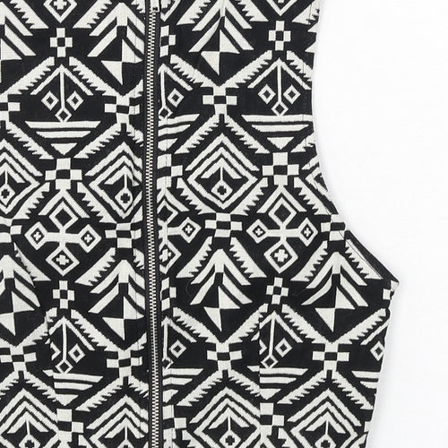 Divided by H&M Womens Black Geometric Cotton Cropped Tank Size 8 Round Neck - Aztec Print