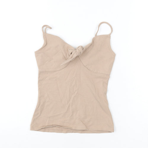 Express Womens Beige Cotton Camisole Tank Size 2XS V-Neck - Bow