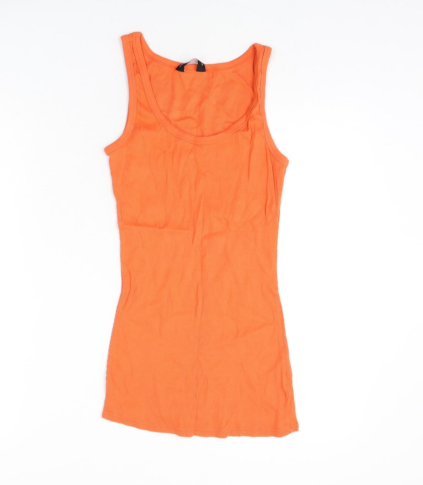 Dorothy Perkins Womens Orange Cotton Basic T-Shirt Size 14 Round Neck - Ribbed