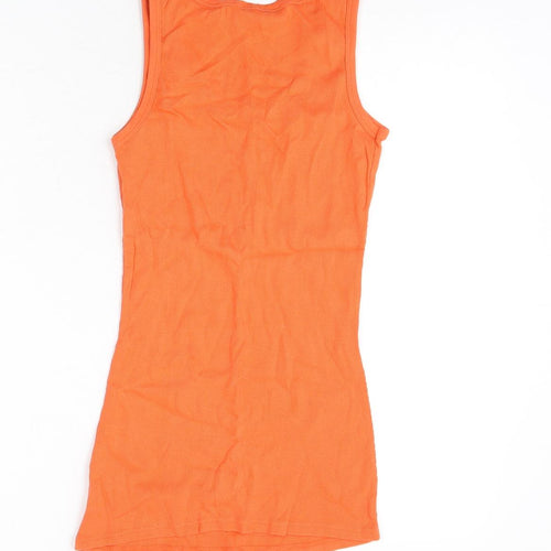 Dorothy Perkins Womens Orange Cotton Basic T-Shirt Size 14 Round Neck - Ribbed