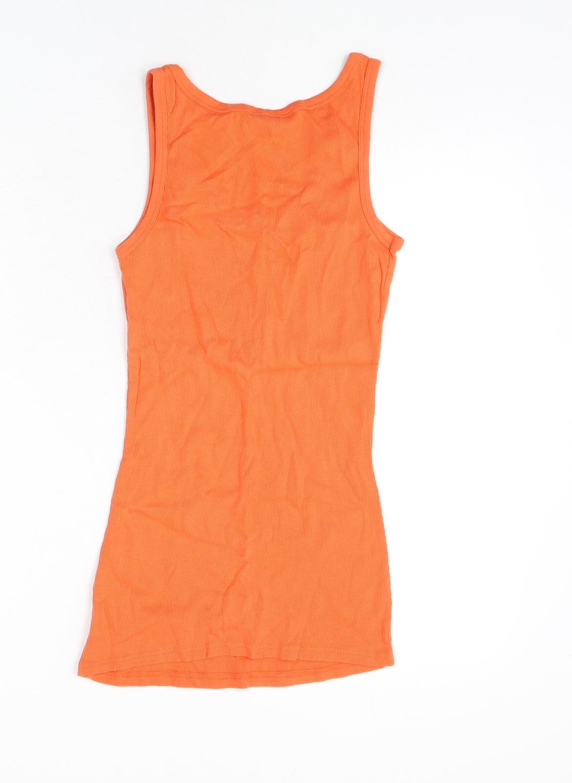 Dorothy Perkins Womens Orange Cotton Basic T-Shirt Size 14 Round Neck - Ribbed