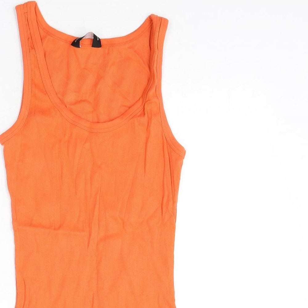 Dorothy Perkins Womens Orange Cotton Basic T-Shirt Size 14 Round Neck - Ribbed