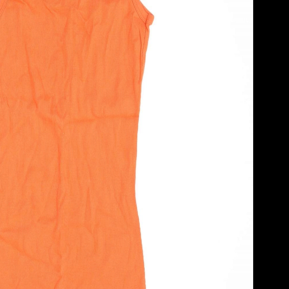 Dorothy Perkins Womens Orange Cotton Basic T-Shirt Size 14 Round Neck - Ribbed