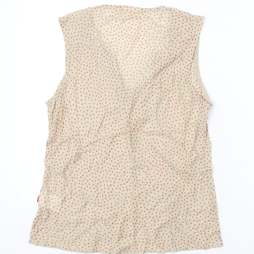 Jackpot Womens Beige Polka Dot Cotton Basic Tank Size M V-Neck - Ruffle Detail