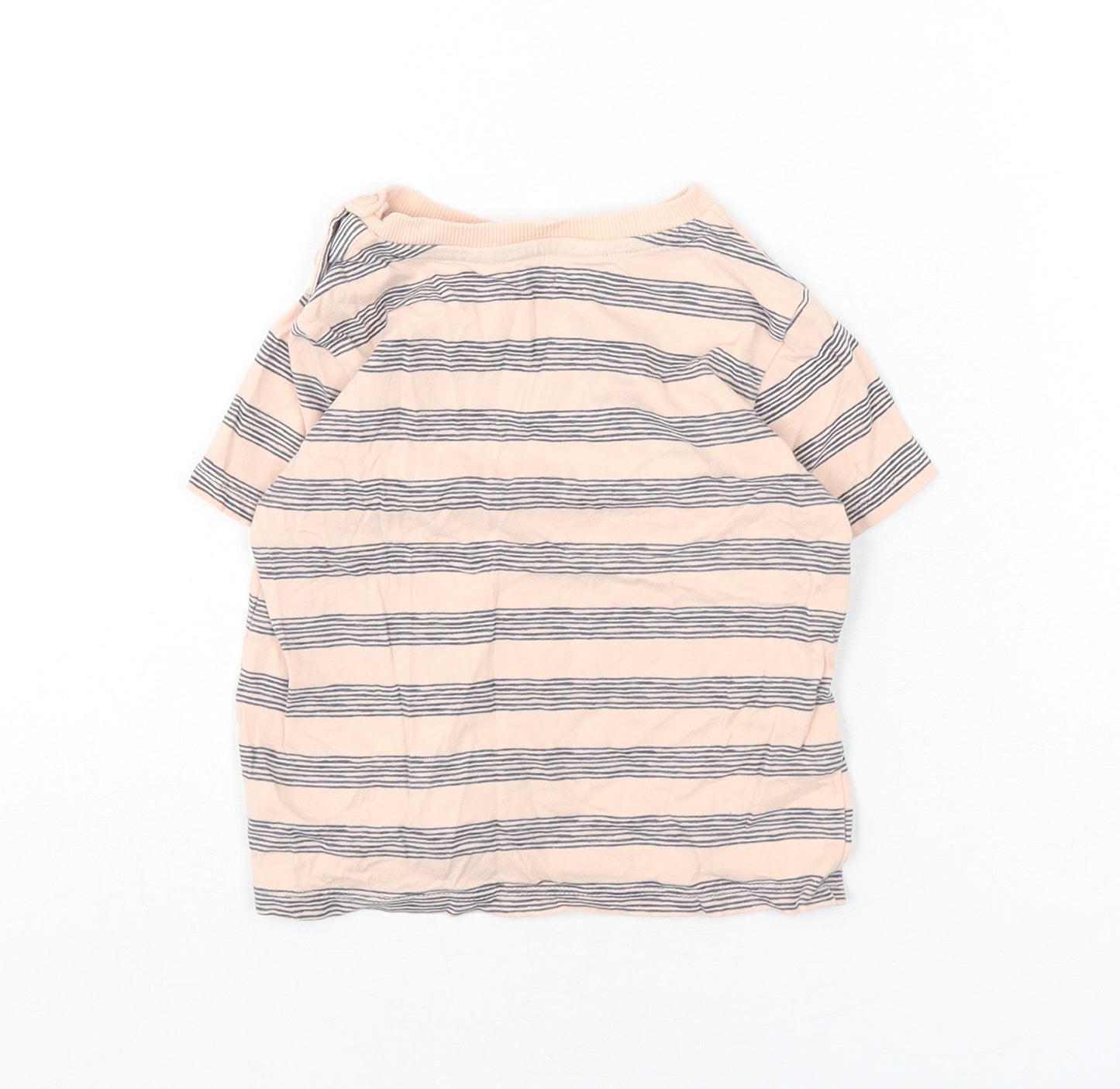 John Lewis Boys Pink Striped Cotton Basic T-Shirt Size 2-3 Years Round Neck Button