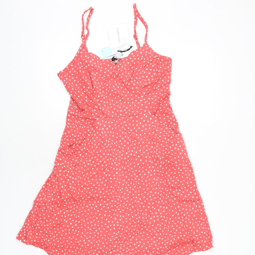 41Hawthorn Womens Pink Polka Dot Polyester Mini Size XS Boat Neck Pullover - Shirred Back