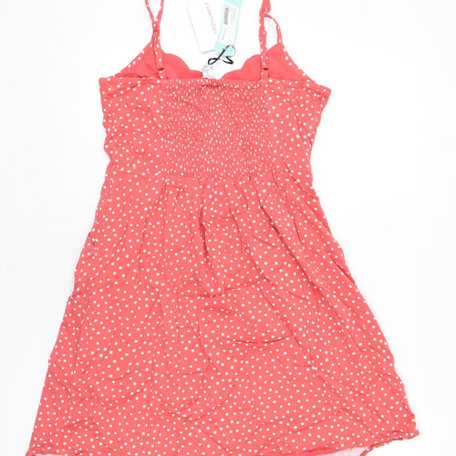 41Hawthorn Womens Pink Polka Dot Polyester Mini Size XS Boat Neck Pullover - Shirred Back
