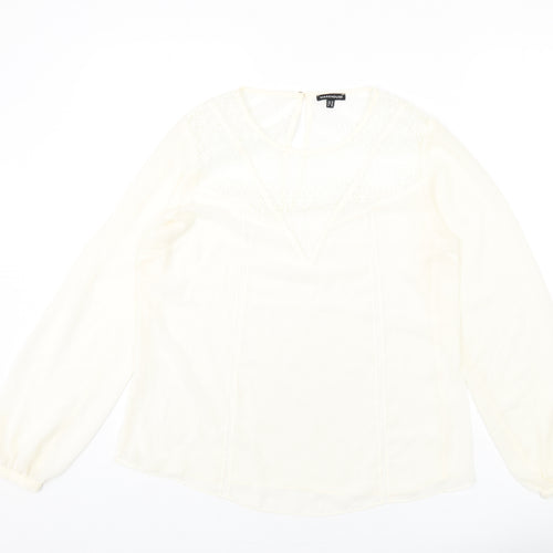 Warehouse Womens Ivory Polyester Basic Blouse Size 14 Round Neck - Lace Detail