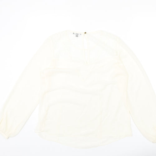 Warehouse Womens Ivory Polyester Basic Blouse Size 14 Round Neck - Lace Detail