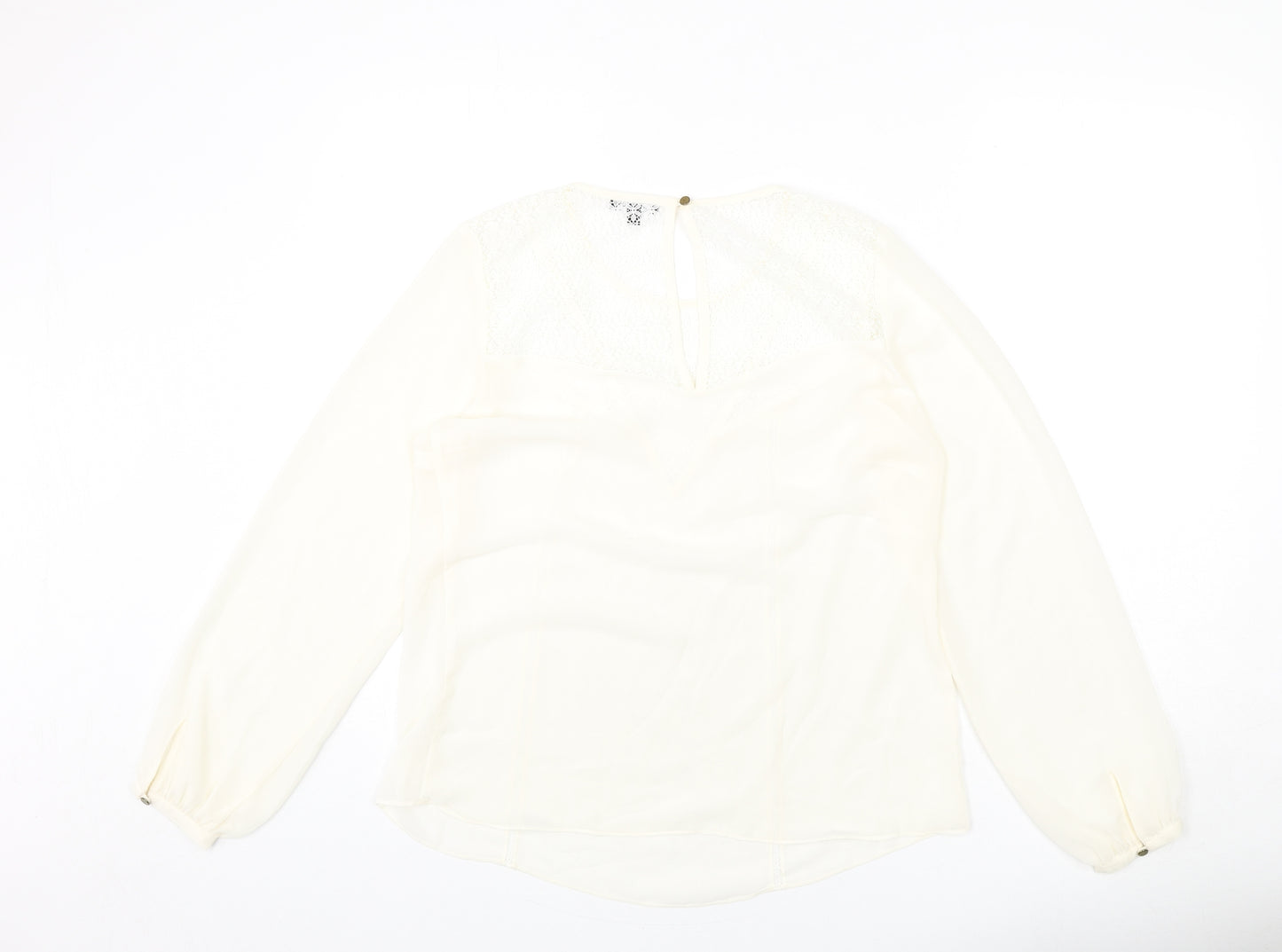 Warehouse Womens Ivory Polyester Basic Blouse Size 14 Round Neck - Lace Detail