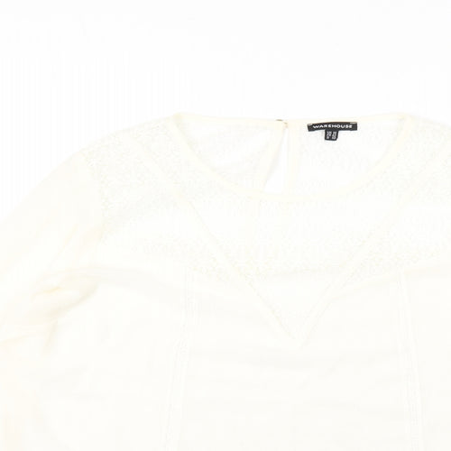 Warehouse Womens Ivory Polyester Basic Blouse Size 14 Round Neck - Lace Detail